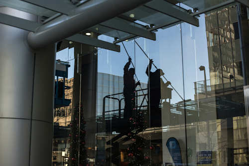 man washing windows